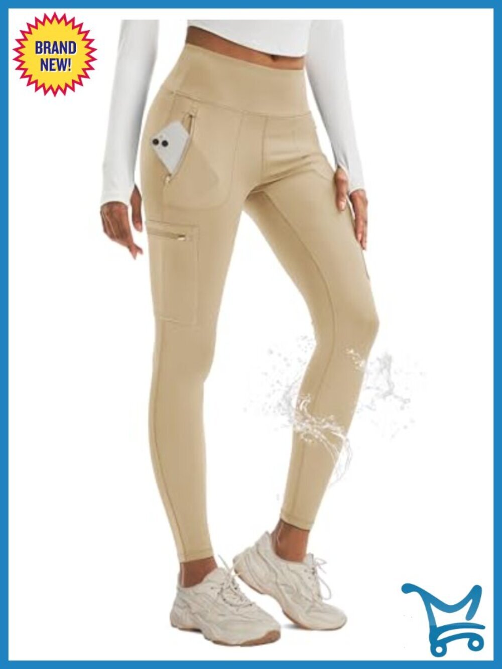 High Rise Water Resistant Cargo Leggings with 4 Zipper Pockets